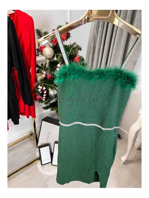 MF903 Sukienka Ladys Pióra + Cyrkonie Zielona