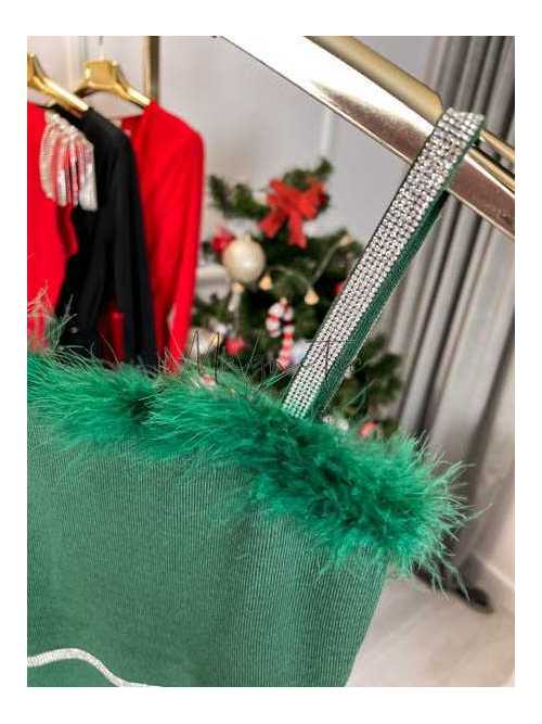 MF903 Sukienka Ladys Pióra + Cyrkonie Zielona