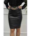 NB934 Spódnica Czarna Ekoskóra Midi + Łańcuch