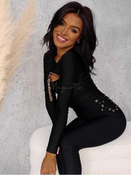 LD076 Bluzka Gold Chain Czarna