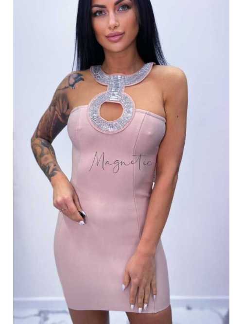 NB263 Sukienka Bandage Circle Beżowa