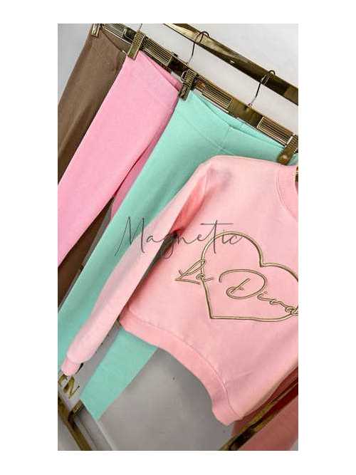 S970  Legginsy Sempre Prążek Puder Róż