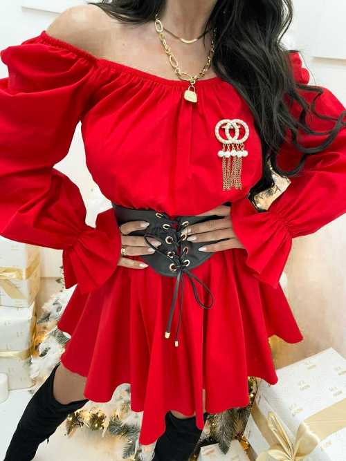 LD514 Sukienka Hiszpanka Gorsetowa Czerwona