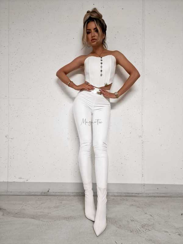 LM360 Legginsy LM Ekoskóra + Logo Śmietanka