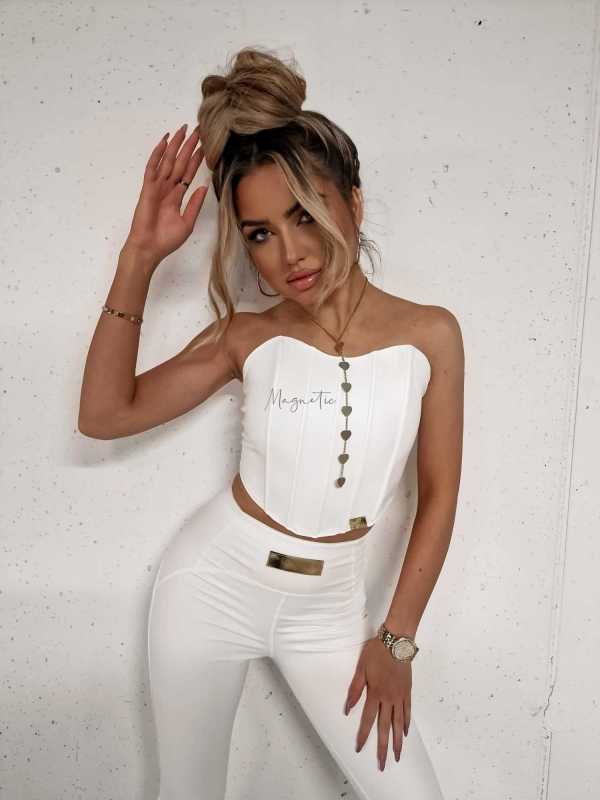 LM360 Legginsy LM Ekoskóra + Logo Śmietanka