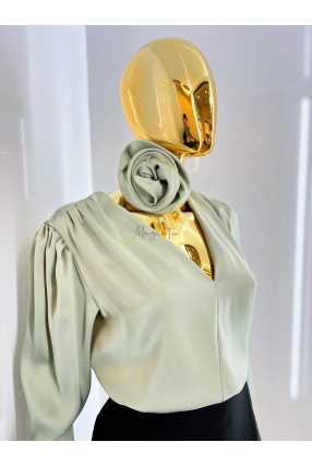 EM672 Elegancka Bluzka ROSES Pistacja