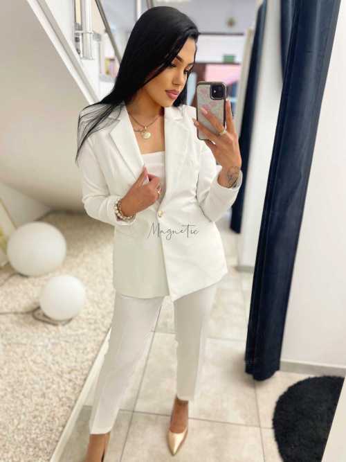 PP717  Eleganckie Spodnie Cygaretki Białe