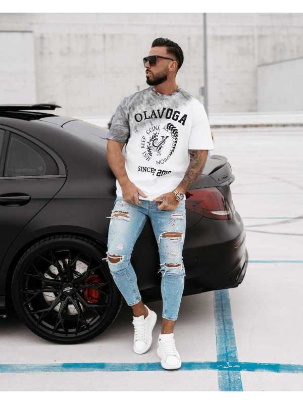 OLV789 T-shirt Męski OLA VOGA Force Biało-Szary