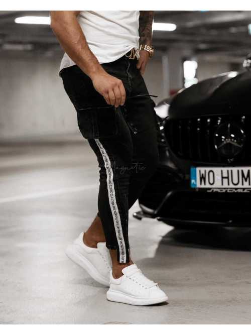 OLV607 Spodnie Jeansy Męskie OLA VOGA Fliss Czarne