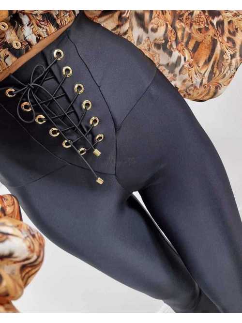 FC308 Legginsy FAME Sznurowane Czarne