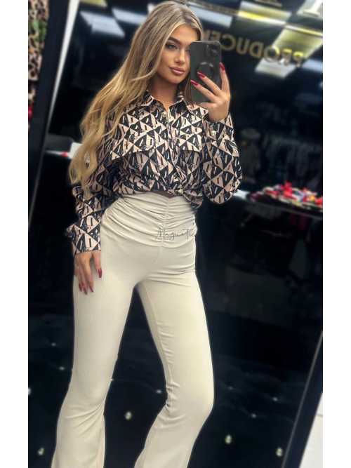 LD106 Legginsy Modelujące Prążek Dzwony Jasny Beż