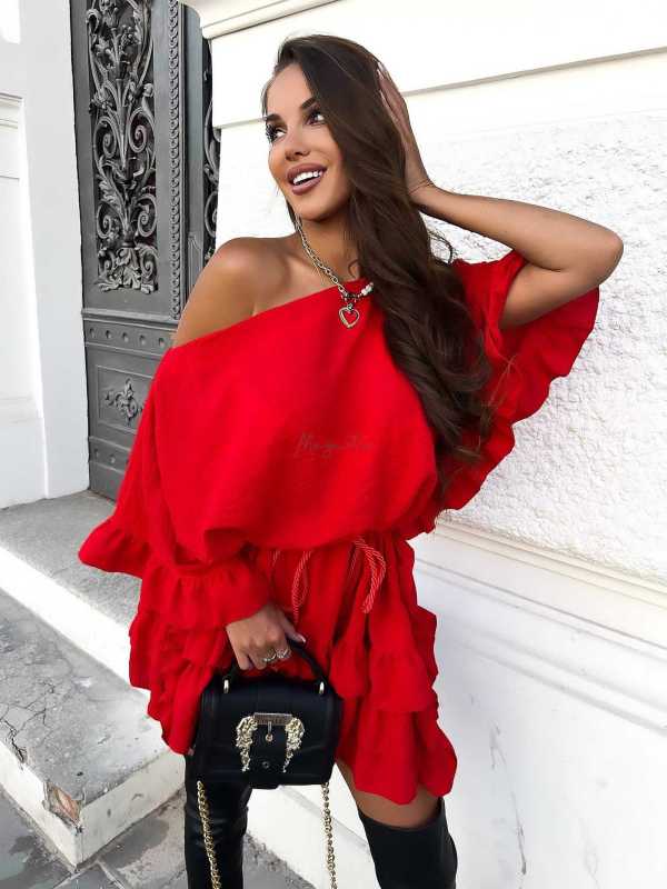 LD874 Sukienka Hiszpanka Mel Czerwona