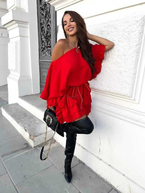 LD874 Sukienka Hiszpanka Mel Czerwona