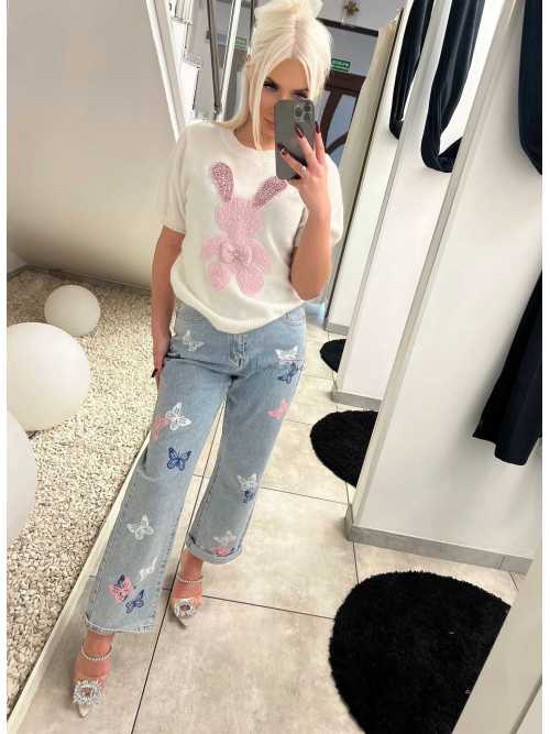 NB995 Spodnie Jeansy Denim Mom Fit Motylki