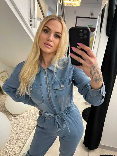 NB188 Kombinezon Jeansowy z Paskiem