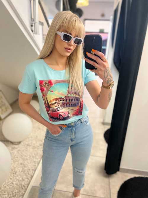 MR271 T-shirt Marbii z Nadrukiem Błękitny