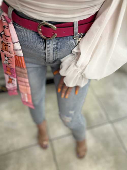 NB297 Spodnie Jeansy Mom Fit z Paskiem i Chustą