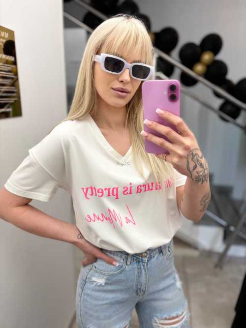 LM217 T-shirt La Monne Aura Biało-Różowy