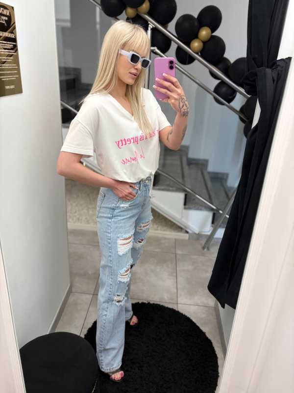 LM217 T-shirt La Monne Aura Biało-Różowy