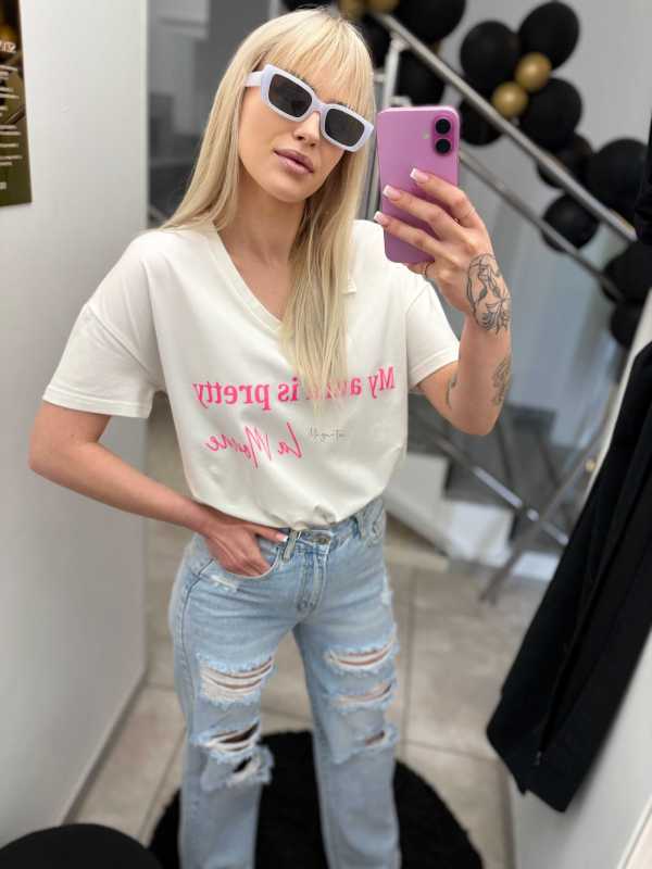 LM217 T-shirt La Monne Aura Biało-Różowy