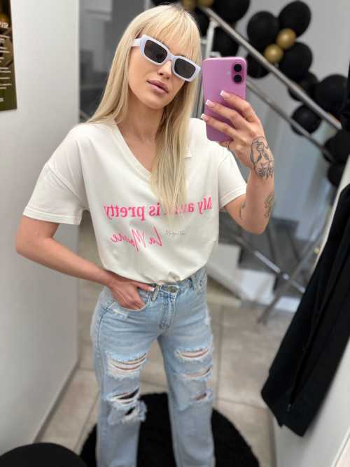 LM217 T-shirt La Monne Aura Biało-Różowy