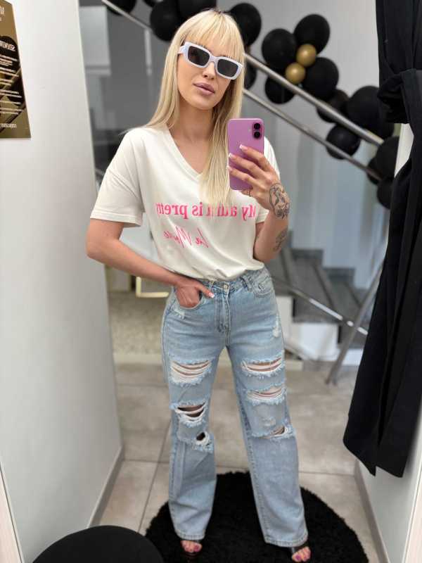 LM217 T-shirt La Monne Aura Biało-Różowy