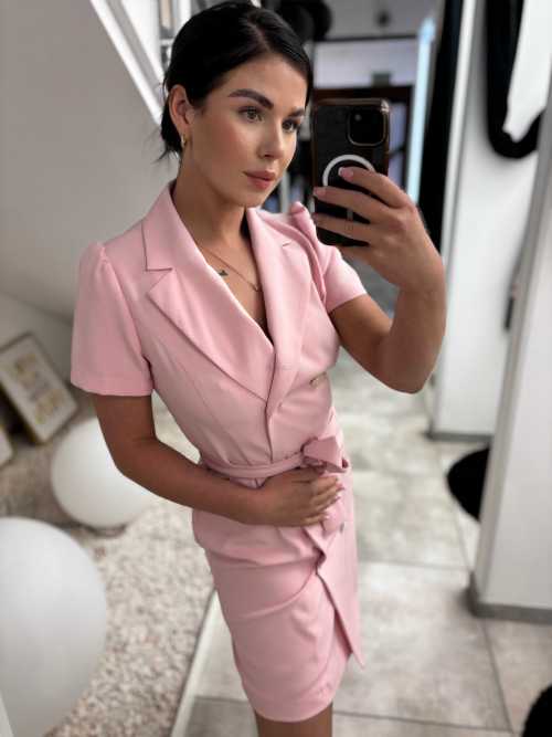 PR801 Elegancka Sukienka na guziki Różowa