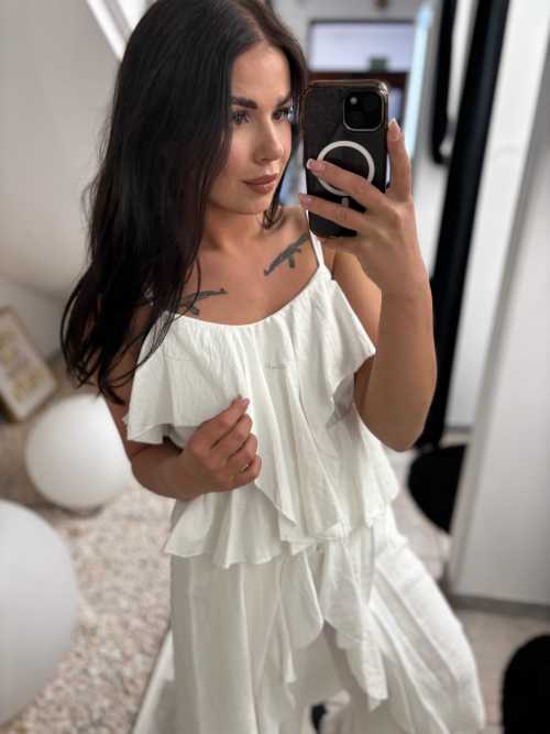 CH436 Przewiewny Komplet z Wiskozy Asymetric Biały