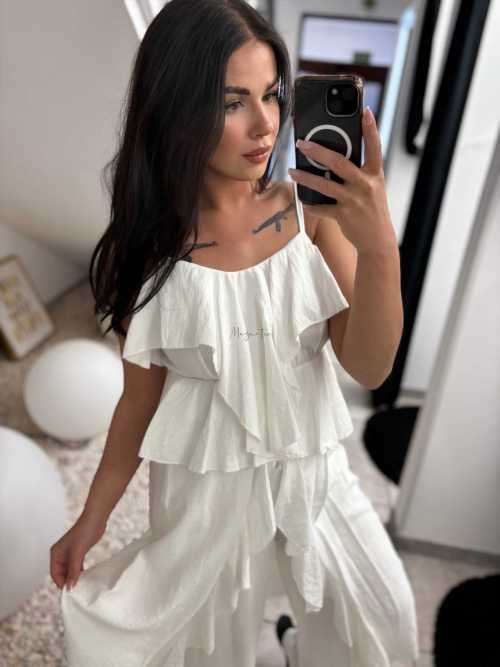 CH436 Przewiewny Komplet z Wiskozy Asymetric Biały