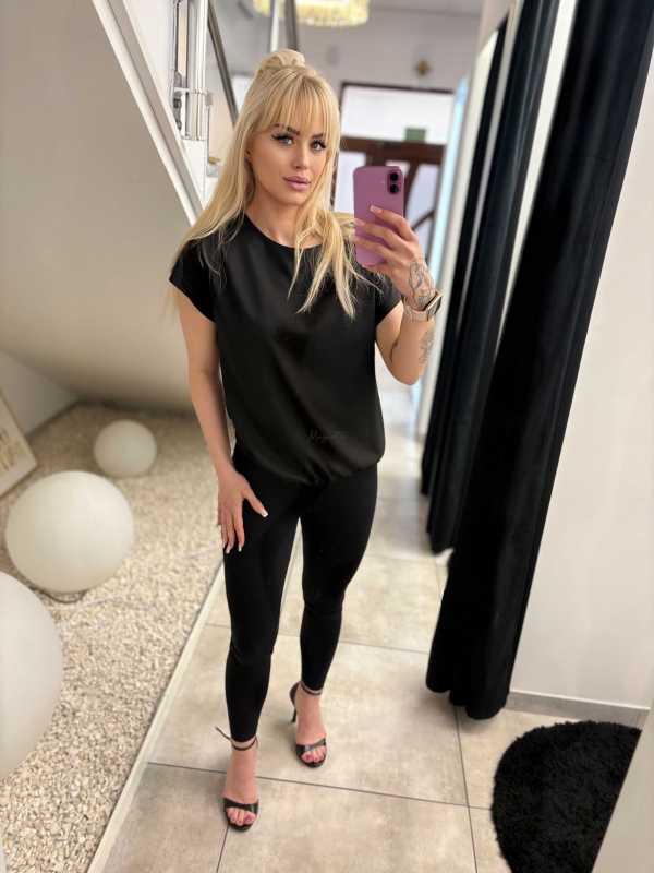 MD292 Elegancka Bluzka z Bawełny z Gumką Czarna