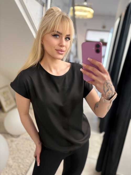 MD292 Elegancka Bluzka z Bawełny z Gumką Czarna