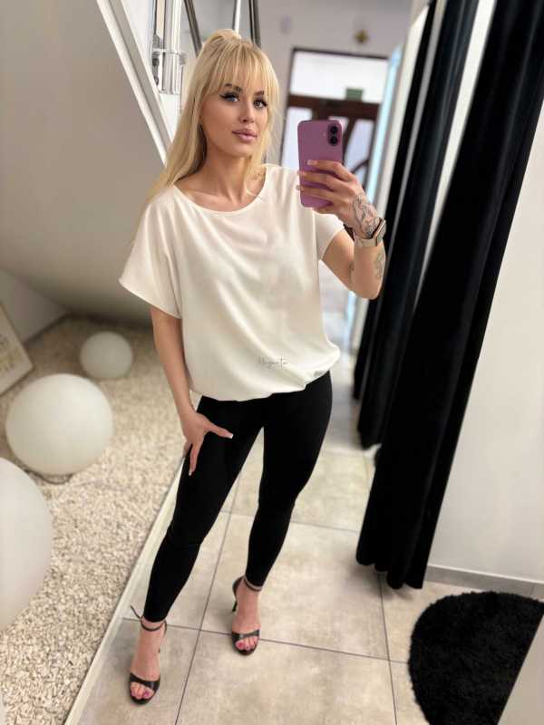 MD292 Elegancka Bluzka z Wiskozy z Gumką Biała