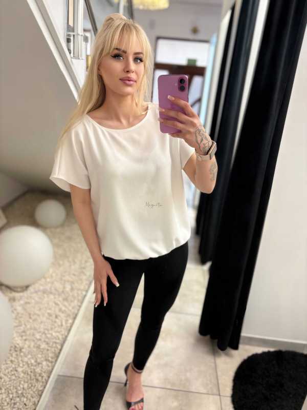 MD292 Elegancka Bluzka z Wiskozy z Gumką Biała