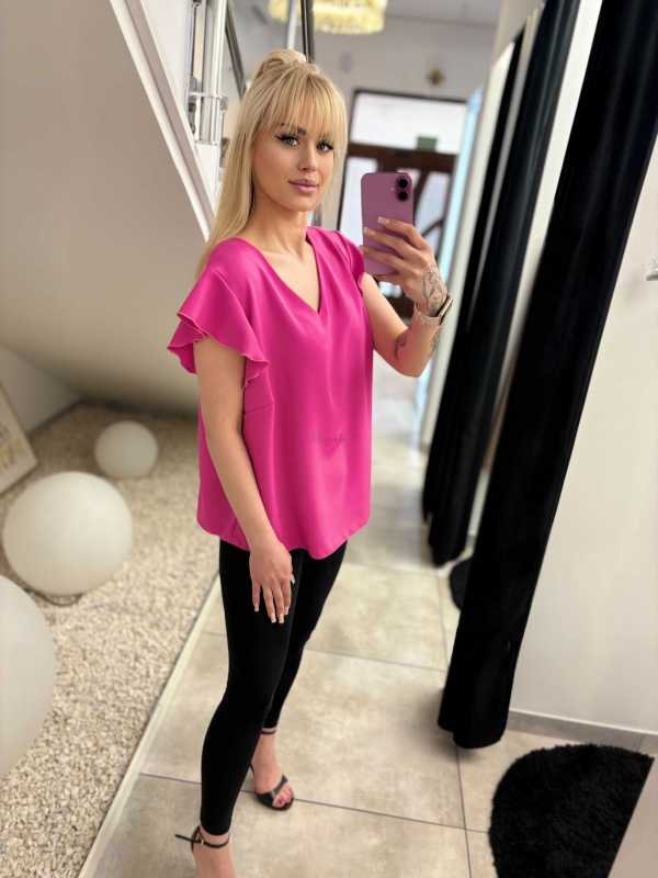 MD291 Elegancka Bluzka z  Wiskozy Fuksja