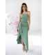 M275 Modelująca Sukienka Maxi Molly Z Rozcięciem i Falbaną Szałwiowa