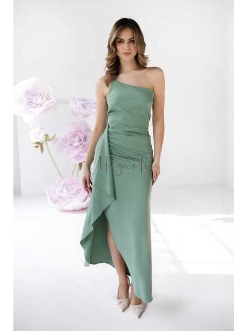 M275 Modelująca Sukienka Maxi Molly Z Rozcięciem i Falbaną Szałwiowa