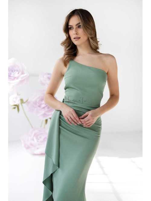 M275 Modelująca Sukienka Maxi Molly Z Rozcięciem i Falbaną Szałwiowa