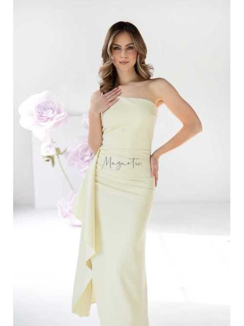 M275 Modelująca Sukienka Maxi Molly Z Rozcięciem i Falbaną Cytrynowa