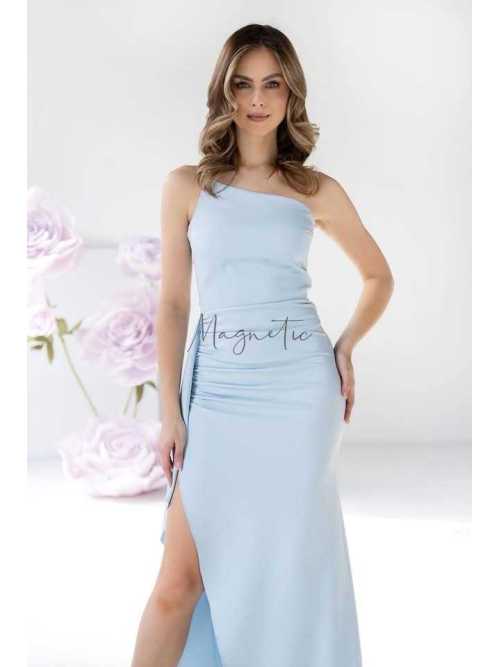 M275 Modelująca Sukienka Maxi Molly Z Rozcięciem i Falbaną Baby Blue