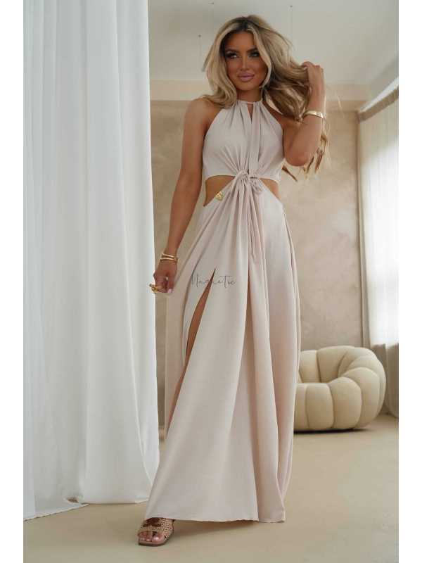 LM289 Sukienka Maxi Vegas Jasny Beż