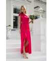 M533 Satynowa Sukienka Lovely na Wesele Maxi Fuksja