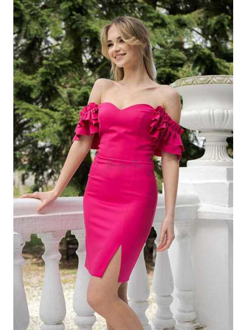 M558 Modelująca Sukienka na Wesele Hiszpanka Mini Fuksja