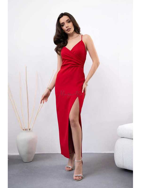 M532 Klasyczna Modelująca Sukienka na Wesele Maxi Czerwona