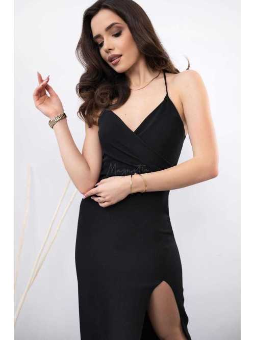 M532 Klasyczna Modelująca Sukienka na Wesele Femi Maxi Czarna