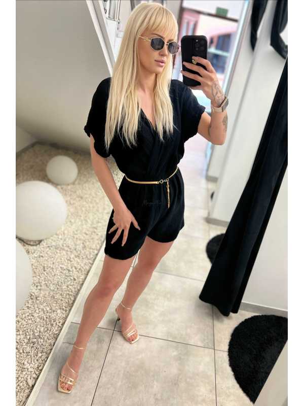 CH591 Kombinezon Muślinowy Krótki Czarny