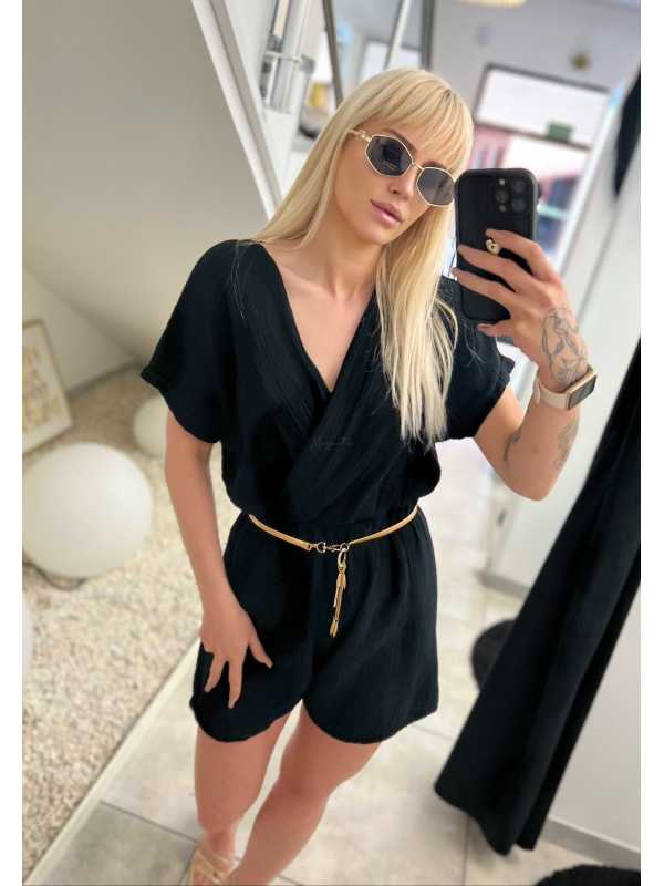 CH591 Kombinezon Muślinowy Krótki Czarny