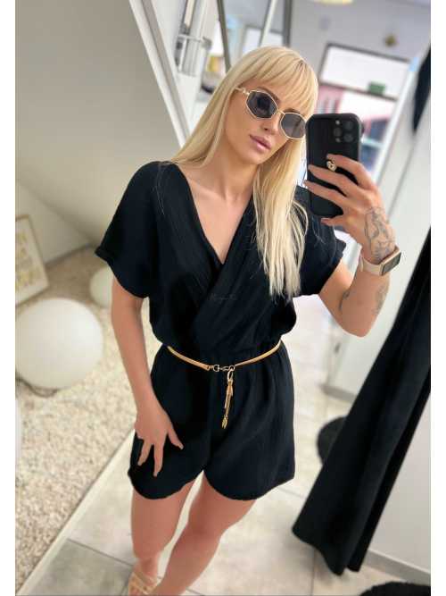 CH591 Kombinezon Muślinowy Krótki Czarny