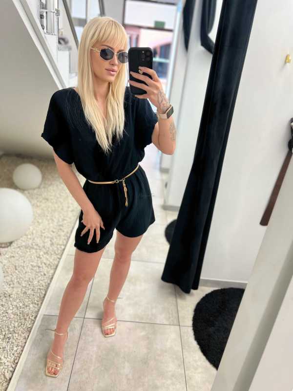 CH591 Kombinezon Muślinowy Krótki Czarny