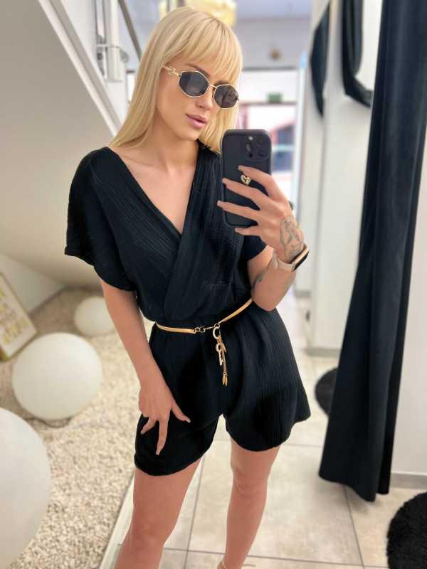 CH591 Kombinezon Muślinowy Krótki Czarny