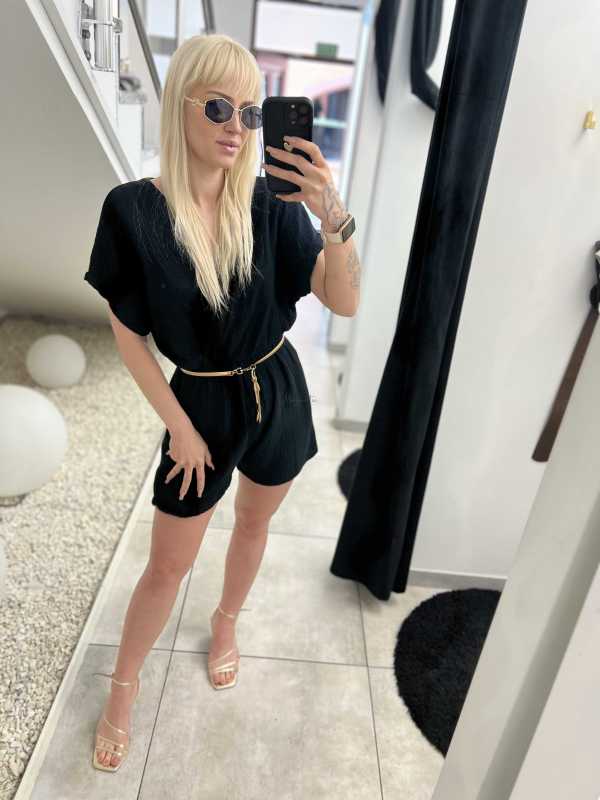 CH591 Kombinezon Muślinowy Krótki Czarny